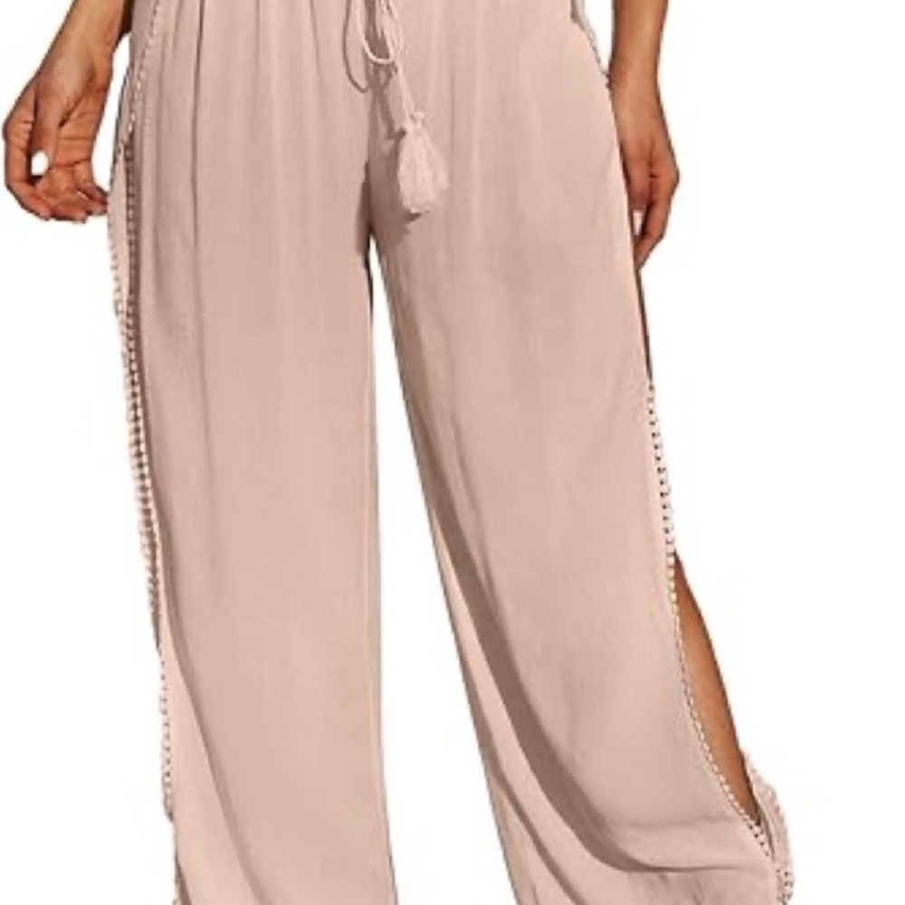 Herseas Womens Bathing Suit Cover Up Pants with Tassel Pink - Size: 2XL